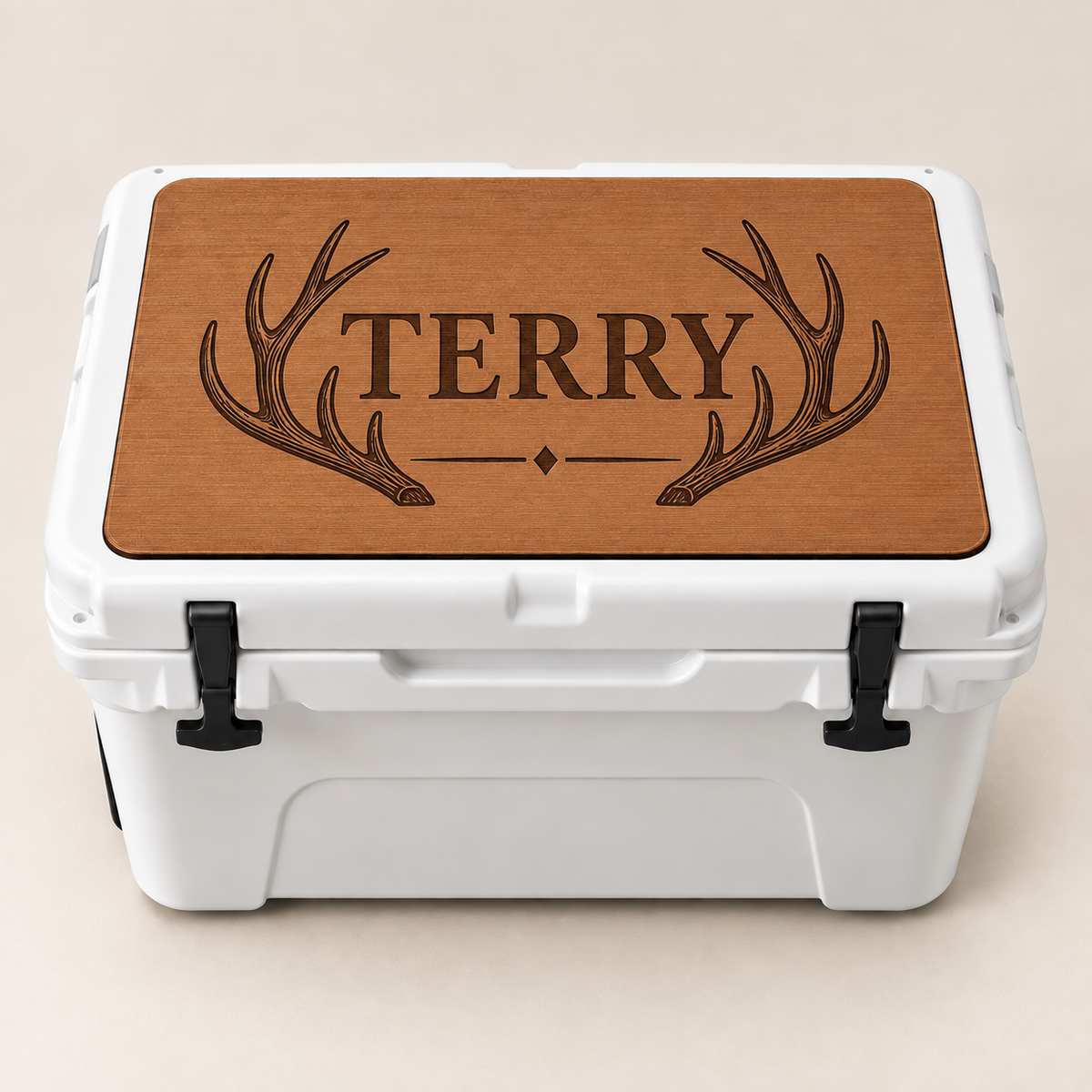 Clean name cooler top - family name with antlers