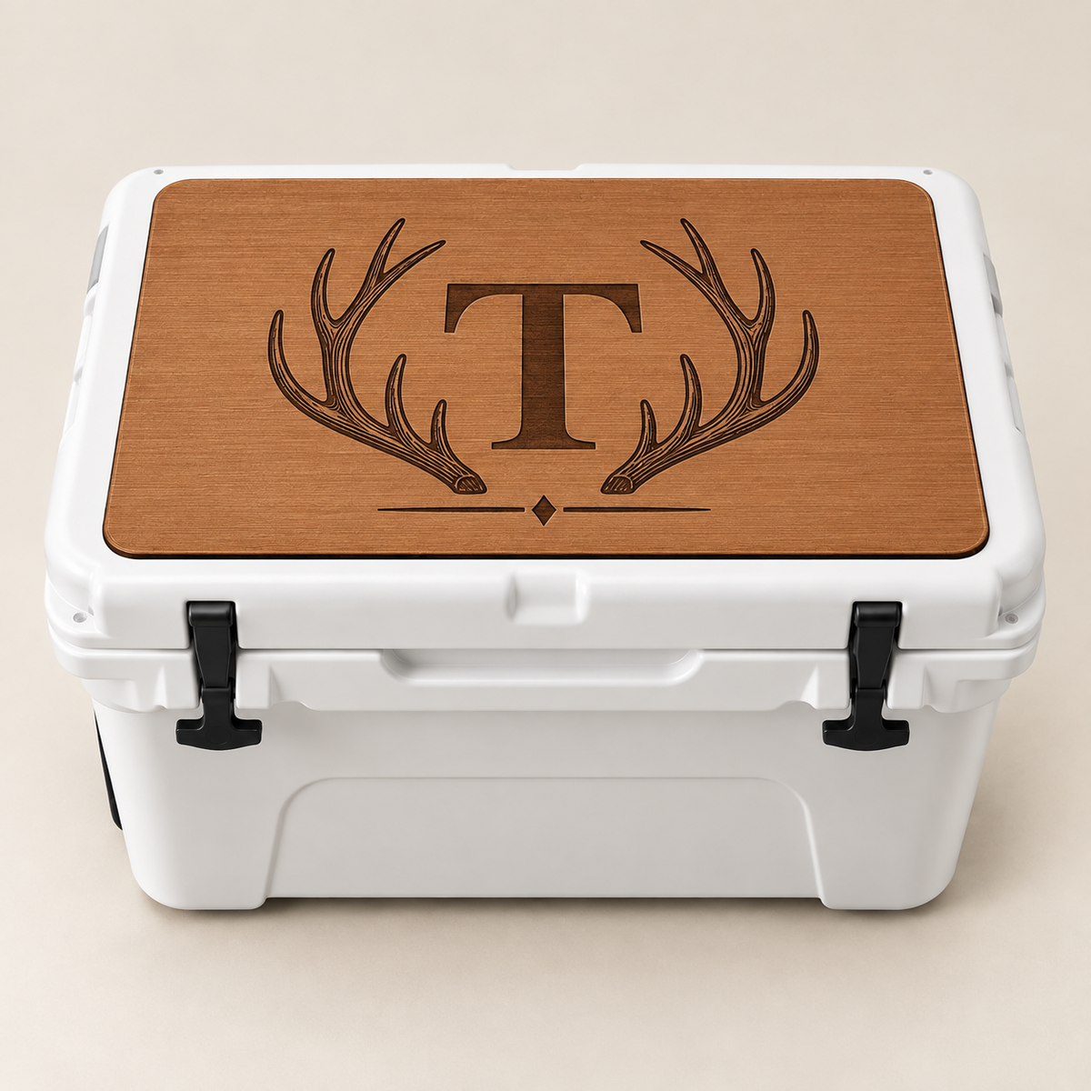Clean name cooler top - single initial monogram with antlers